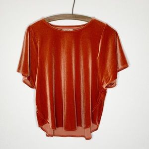 Madewell Copper Orange Velvet Flutter Short Sleeve Blouse Top
